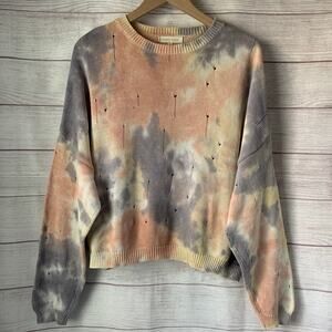 Gilded Intent Tie Dye Pullover Knit Sweater Distressed Decorative Holes Size M